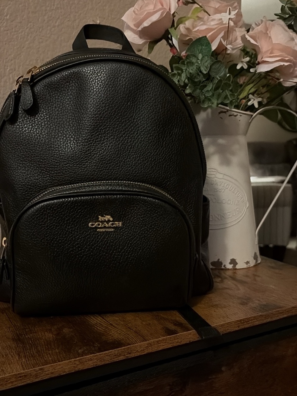 Coach Black Pebbled Leather Mini Backpack with Gold Hardware